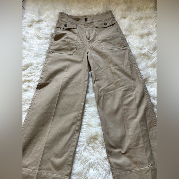 J Crew Womens Khaki Denim Big Flare Large Hem 4 Pockets 2 Flaps Size 8 - Picture 2 of 6